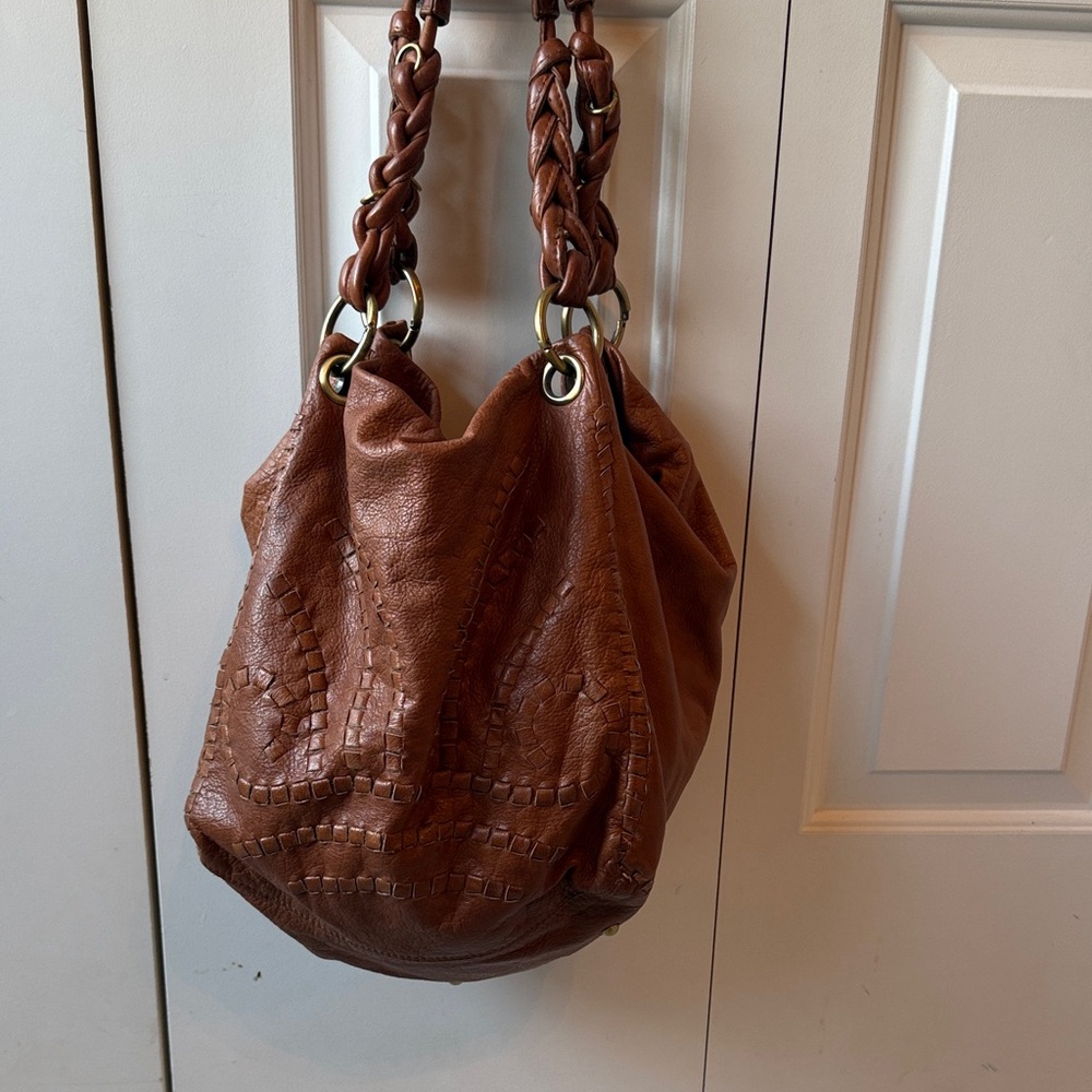 Sabina Brown Woven Hobo Bag with Braided Handles